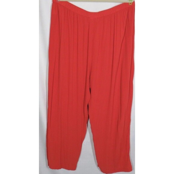 Roaman's Women's Rust Orange Crinkle Gauze Wide Leg Pull On Pants Plus 28W - Picture 8 of 13